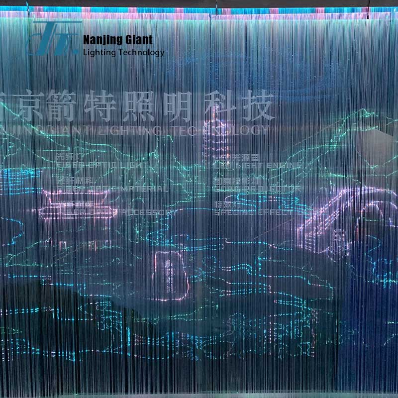 Interactive stereo effect between fiber optic curtains